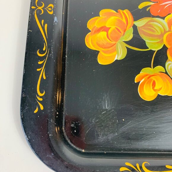 Rustic Floral Metal Serving Tray Decorative VTG Farmhouse Farmers Market Kitchen - Picture 11 of 14